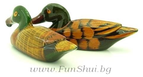 Фън Шуй Двойка Патици Мандаринки (Дърво, Големи)