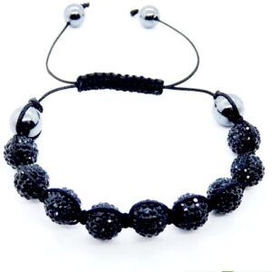 Фън Шуй Тибетска Гривна - Шамбала с Инкрустирани Черни Кристали (SHBK3)