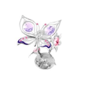 Миниатюра Пеперуда на цвете Сребърна Swarovski ® Crystal
