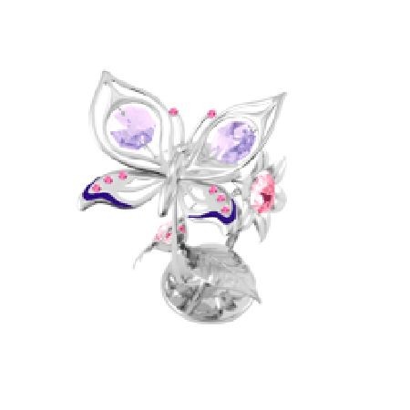 Миниатюра Пеперуда на цвете Сребърна Swarovski ® Crystal